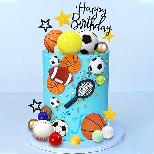 Miniatura 4 de 37 piezas de decoración deportiva para tartas con fútbol, fútbol, béisbol, baloncesto, tenis, golf, para niños y hombres, temática deportiva,