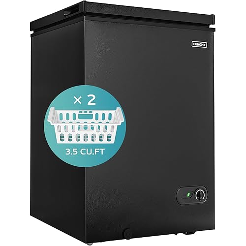 EUHOMY 3.5 Cu.Ft Chest Freezer with Removable Basket, Small Deep Freezer Adjustable 7 Thermostat, Quiet Mini Freezer Free-Standing Top Door, Energy Saving for Apartment/Garage/Basement/Dorm/Home,Black