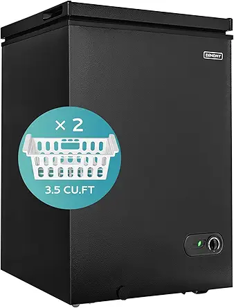 EUHOMY 3.5 Cu.Ft Chest Freezer with Removable Basket, Small Deep Freezer Adjustable 7 Thermostat, Quiet Mini Freezer Free-Standing Top Door, Energy Saving for Apartment/Garage/Basement/Dorm/Home,Black