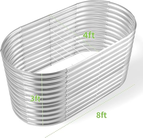 Miniatura 2 de Land Guard Jardineras elevadas ovaladas galvanizadas de 8 x 4 x 3 pies, maceta de metal de gran capacidad para exteriores, cama de jardín duradera