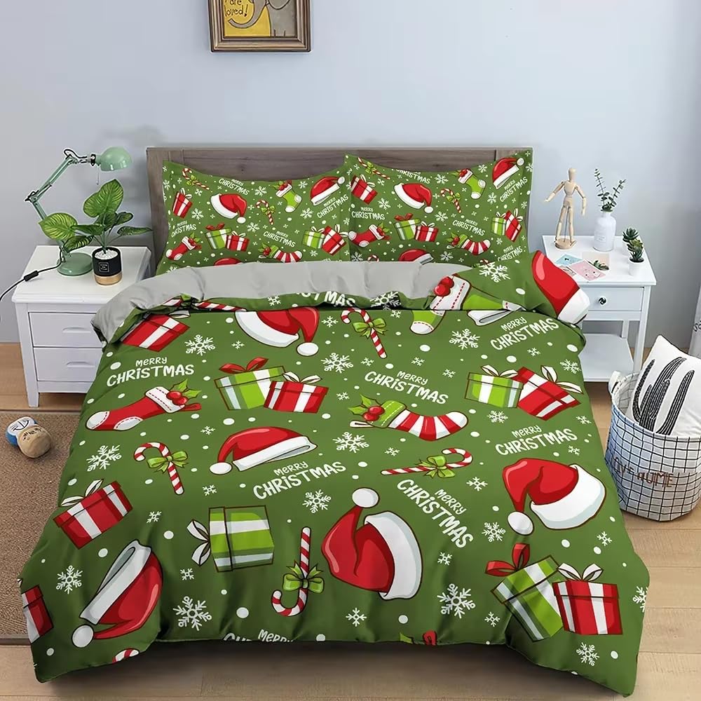 Parure de lit 200x200 Noël rouge avec housse de couette enfants et taies d'oreiller festives