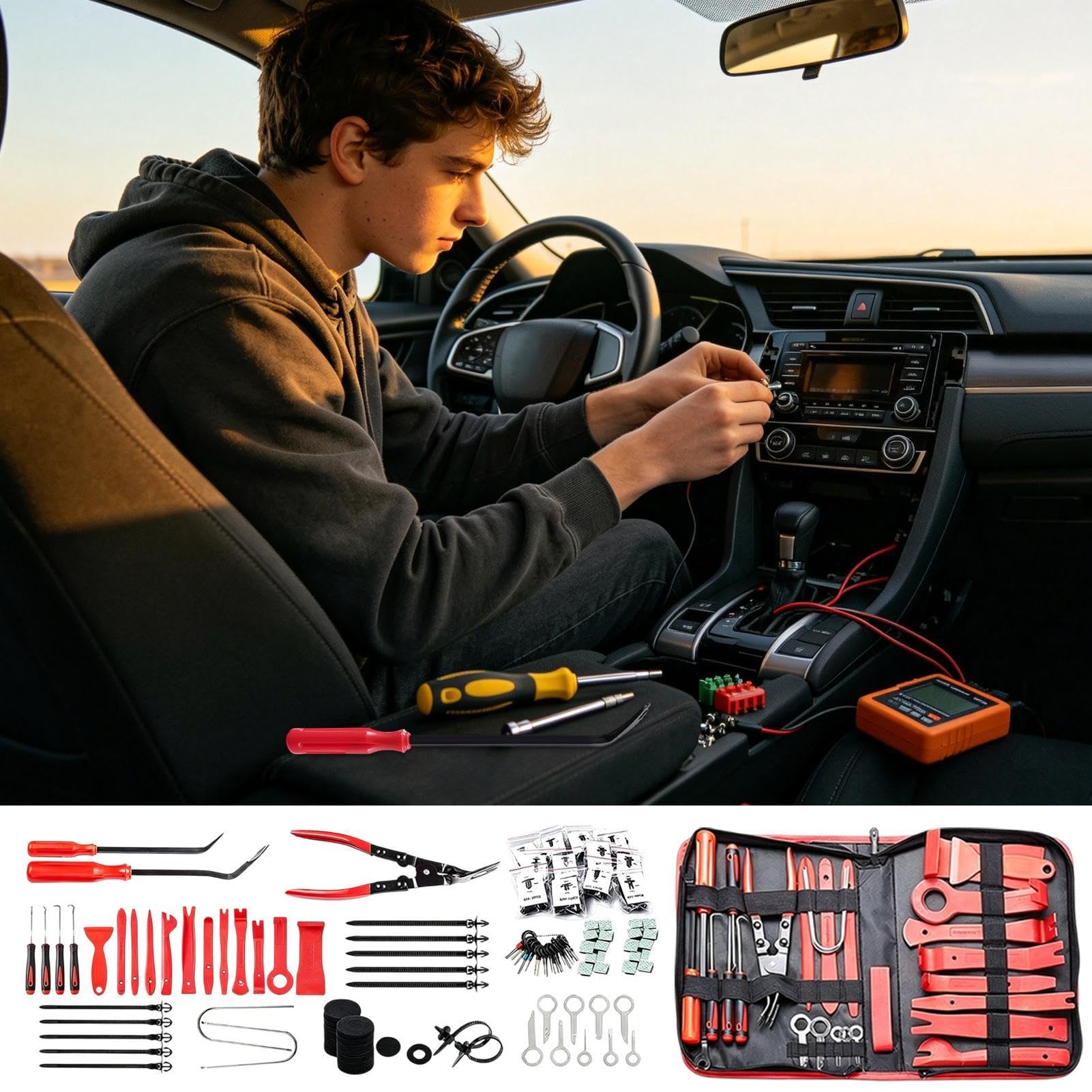 Kit Rimozione Finiture Auto Set Leve Manutenzione Rivestimenti Auto | Attrezzo smontaggio pannelli auto per Casa Garage Esterno Officina Cruscotto Autoradio Berlina Camion SUV