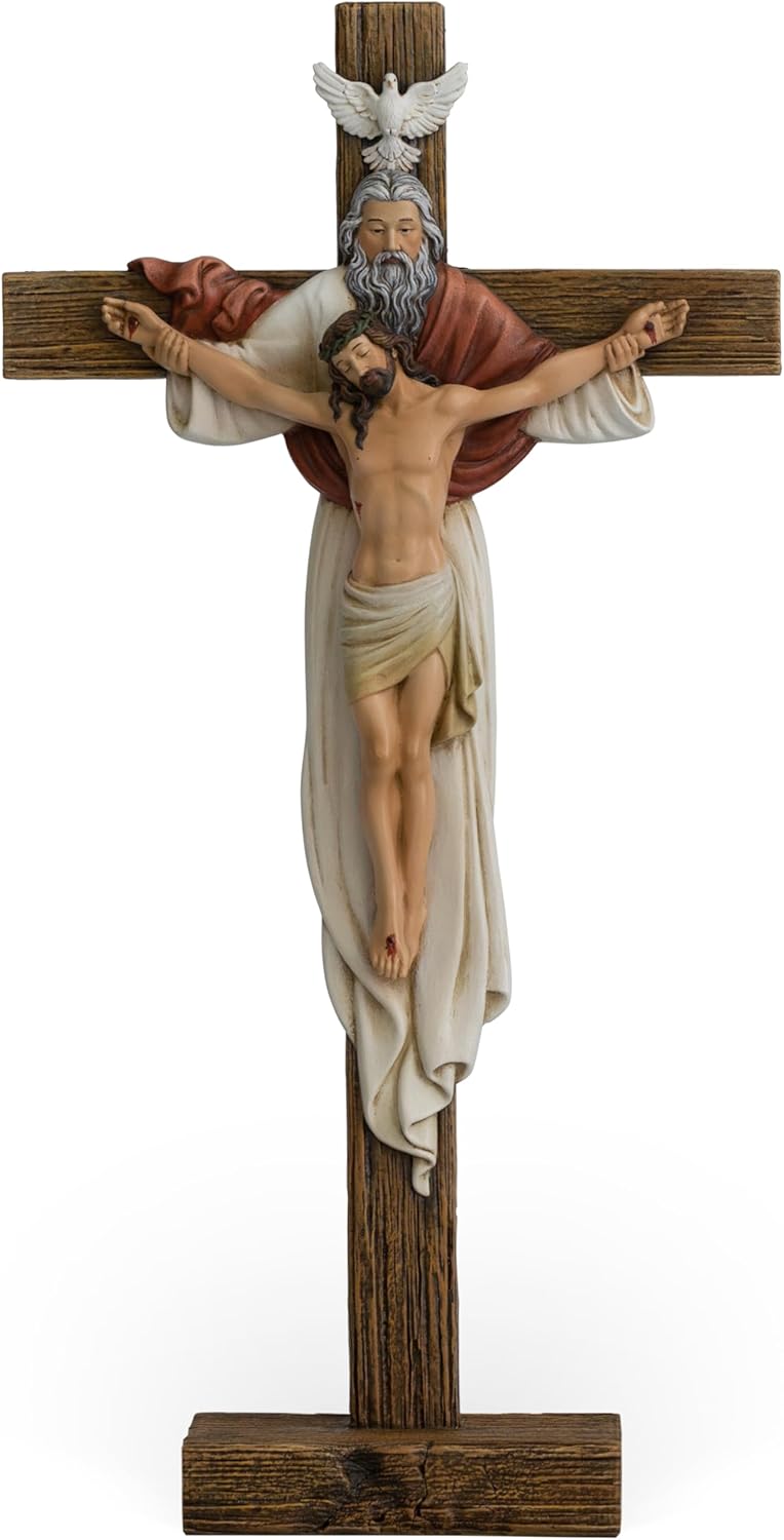 BC Catholic Holy Trinity Standing Cross, 12.5"H Crucifix table Cross, Jesus Christ Inspirtional Home Décor, Religious Gift, Christian Decoration for Home Church Office, Renaissance Sculpture Hand Painted by Buildclassic