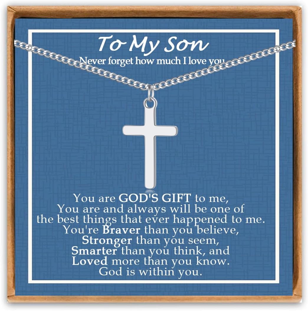 Cross Necklace for Men Boys, Easter Baptism First Holy Communion Confirmation Gifts for Teenage Boys Birthday Graduation Gifts for Son Grandson Nephew Brother