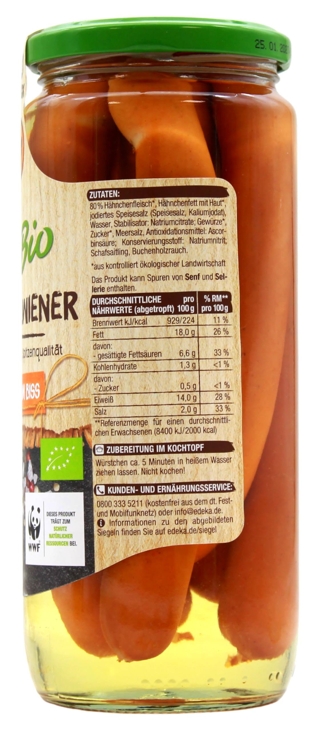 Edeka Bio Geflügelwiener im zarten Saitling, 12er Pack (12 x 250g)