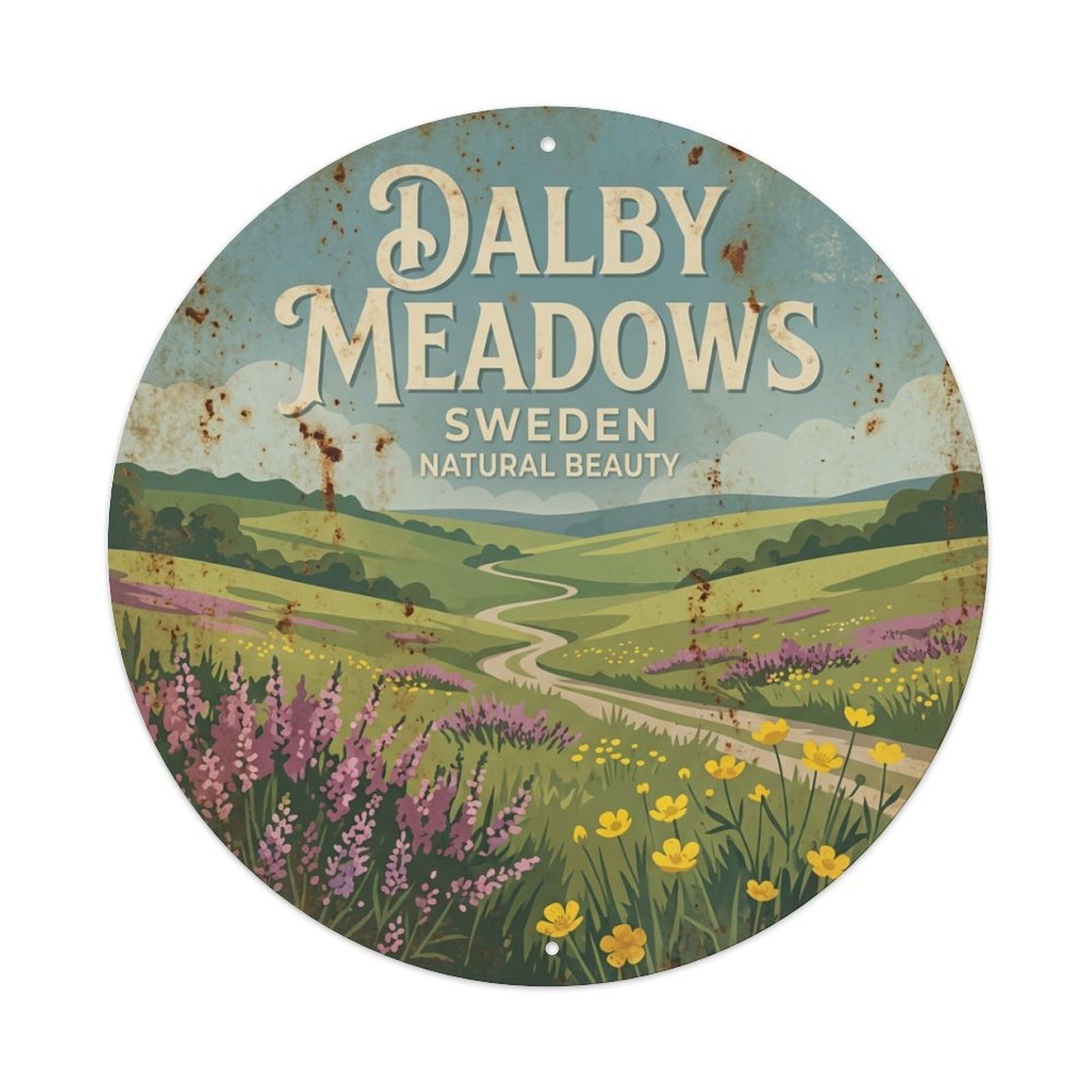 Vintage Travel Dalby Sweden Meadows Metal Tin Sign