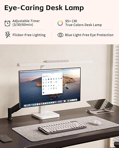 Miniatura 3 de Lámpara de escritorio LED para oficina en casa con base, luz regulable para computadora con funciones de memoria y temporizador, cuello de cisne