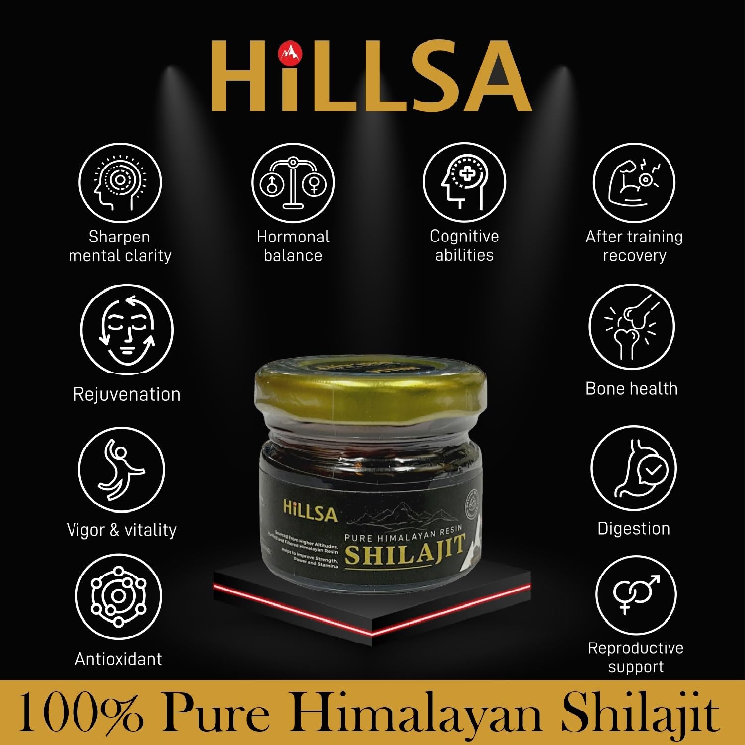 Shilajit puro del Himalaya original 100% natural para hombres y mujeres, probado con más de 85 oligoelementos y ácido fúlvico rico de 20 g