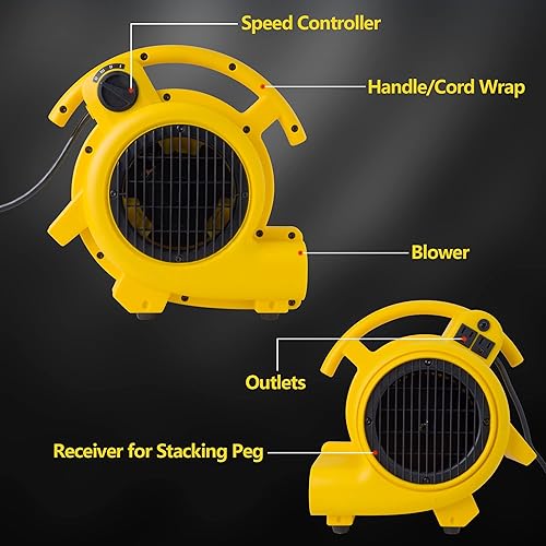 Miniatura 4 de Shop-Vac 1032005 Shop-Air - Mover de aire de 3 velocidades y 500 CFM, secadora de alfombras de suelo, ventilador ventilador, diseño apilable