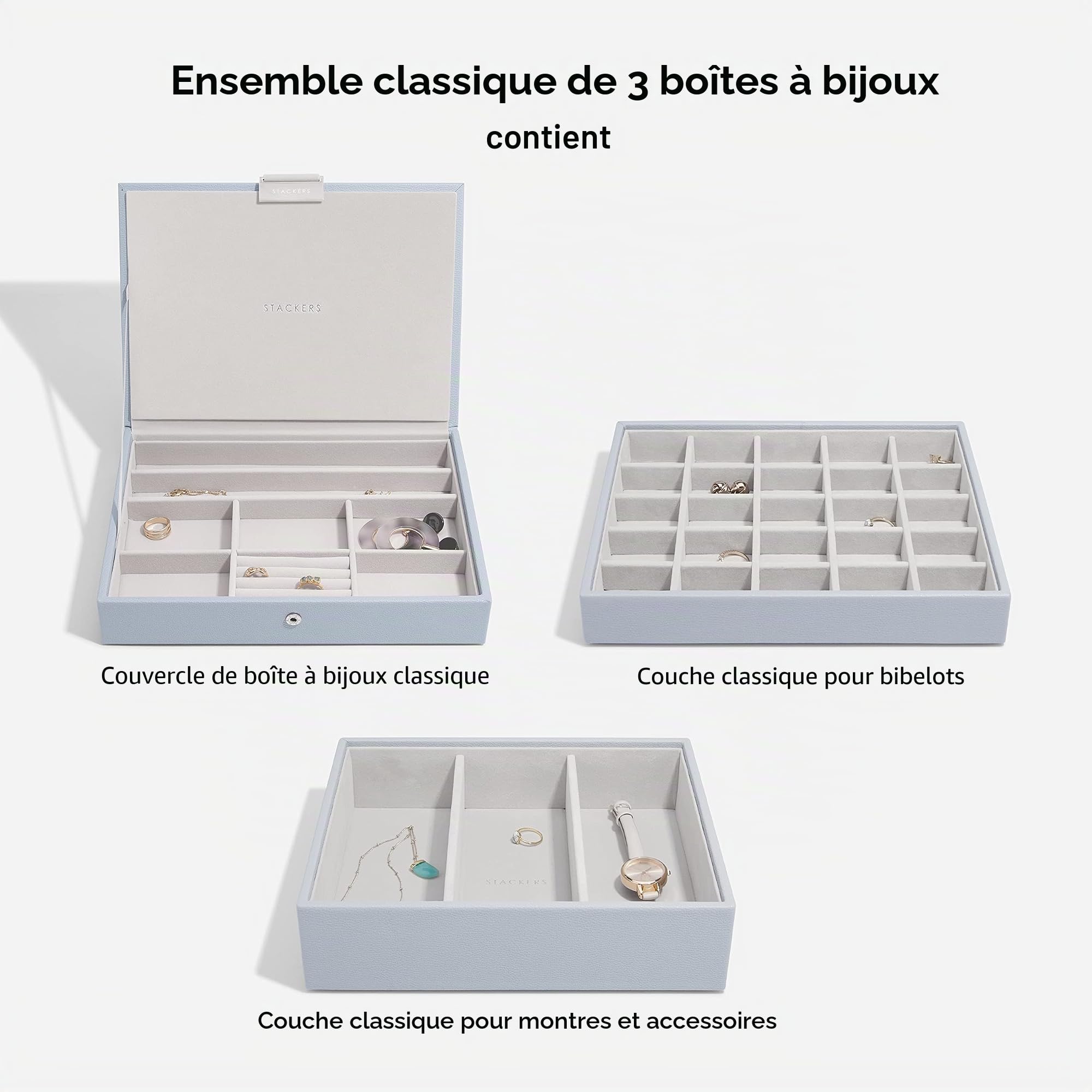 Stackers Boîte à Bijoux Classique Lavande Taille Moyenne - Lot de 3