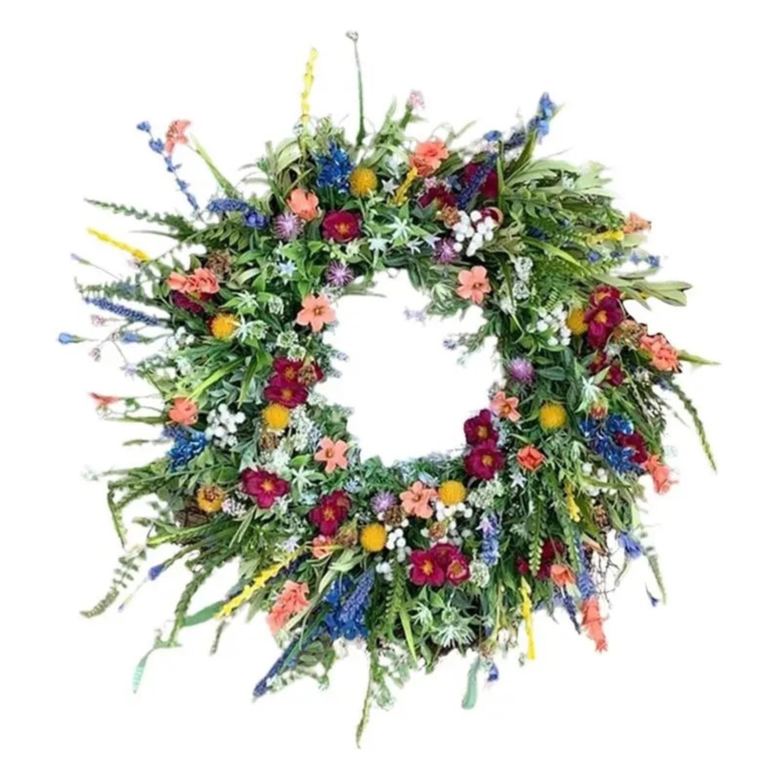 Door Wreath Wildflower Wreath Front Door Dried Flower Ranunculus Fresh Green Plant Eternal(40cm)