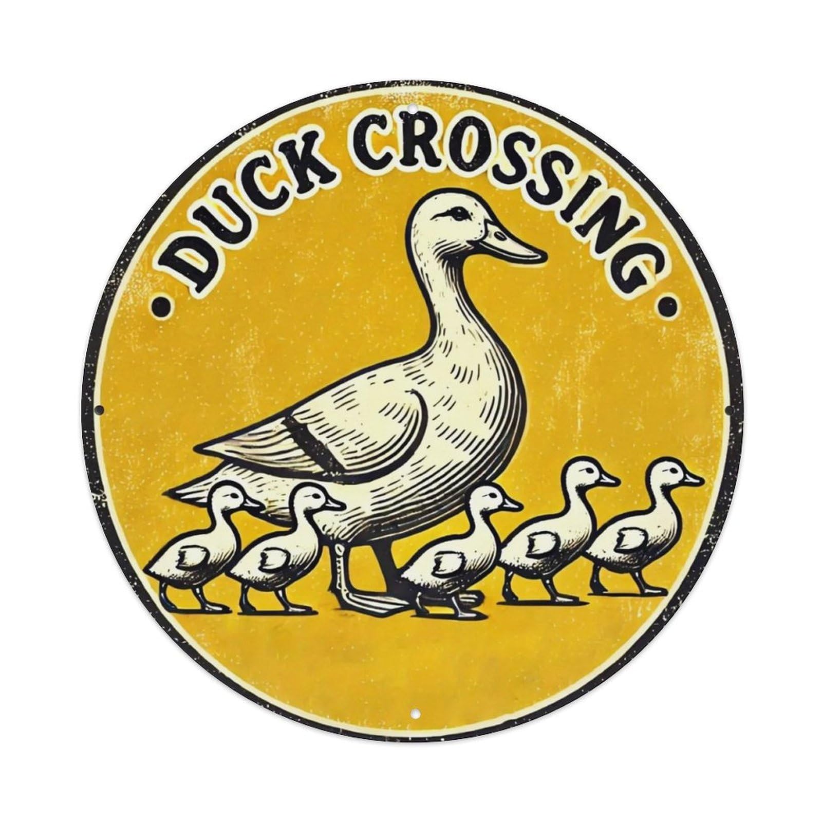 Duck Crossing Sign Pattern Print Retro Metal Sign Round Tin Sign, Vintage Decor Art Poster for Bar, Home, Man Cave, Kitchen, Laundry Room Gift 8x8Inch