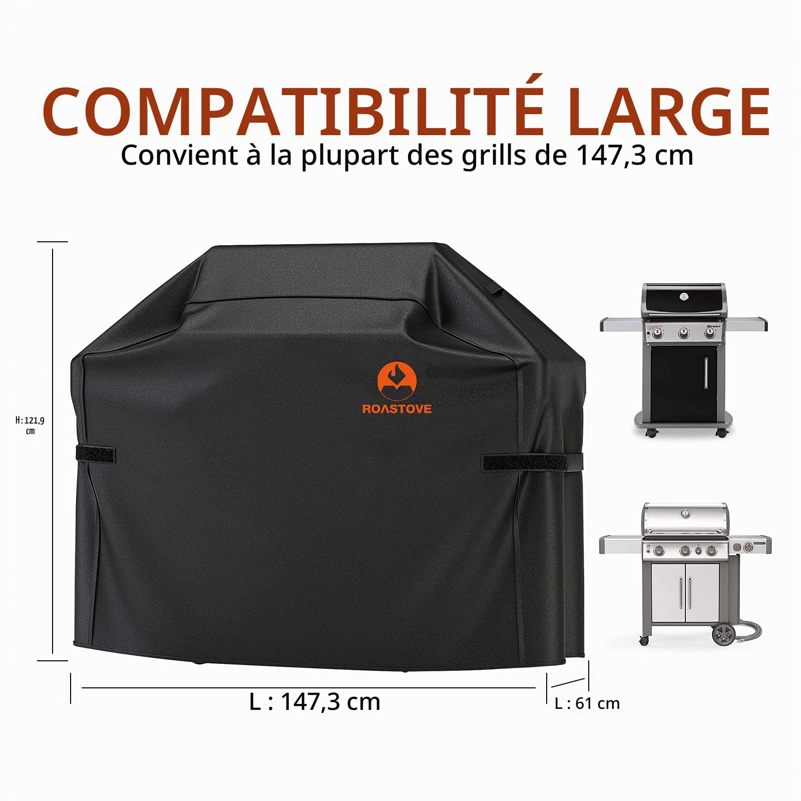 Housse de Barbecue, Couvre-Grill en Tissu Oxford 600D Heavy Duty pour Weber, Brinkmann, Grill Char, etc. UV, poussière, imperméable, résistant à la déchirure, Noir, 147.3cm x 90.9cm x 121.9cm