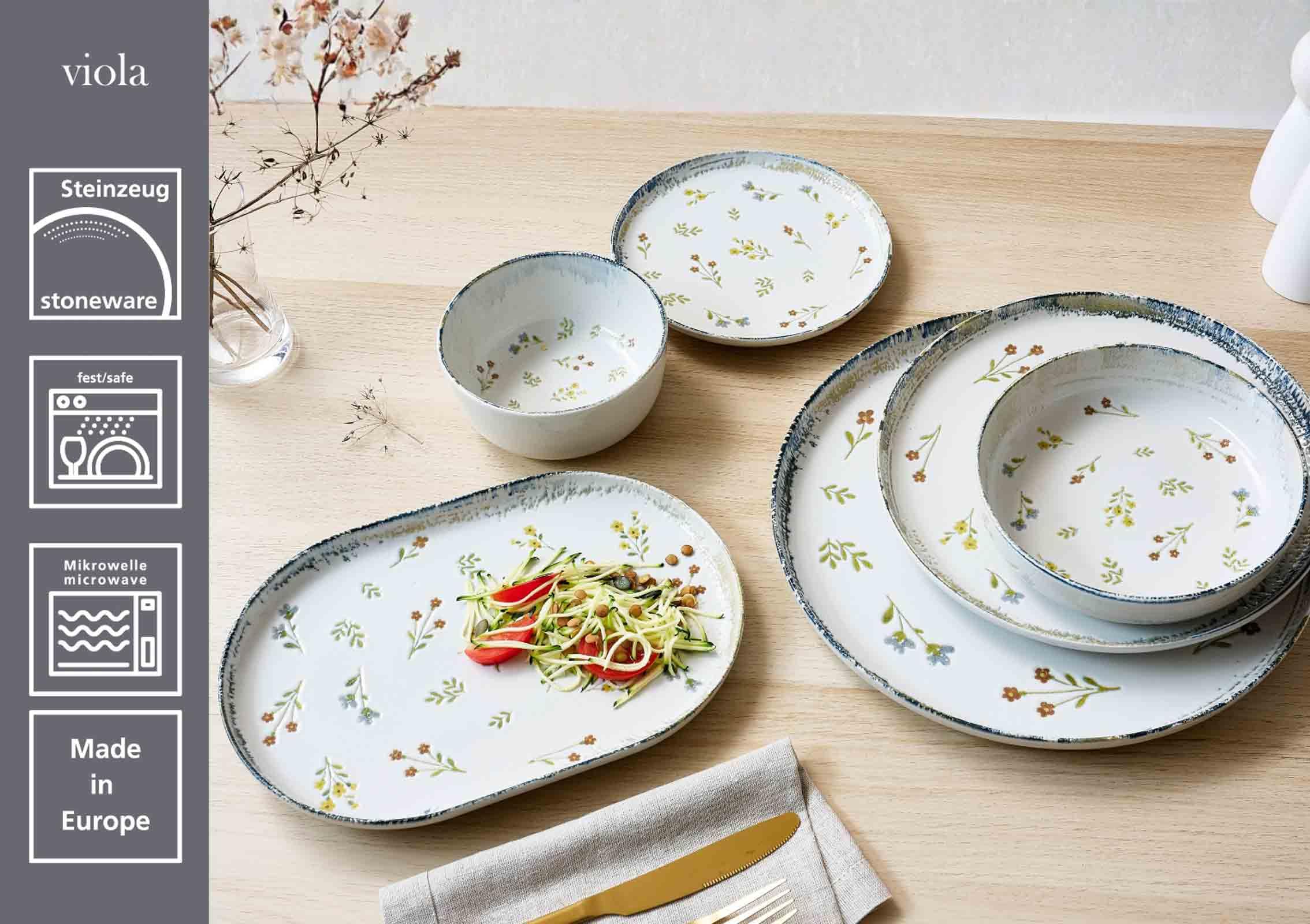 Ritzenhoff & Breker Müslischalen Viola 6er Set, Ø 14.5 cm, Schalen mit Millefleur-Dekor und verwitterten Kanten, Steinzeug, Spülmaschinen- & Mikrowellenfest, Bunt