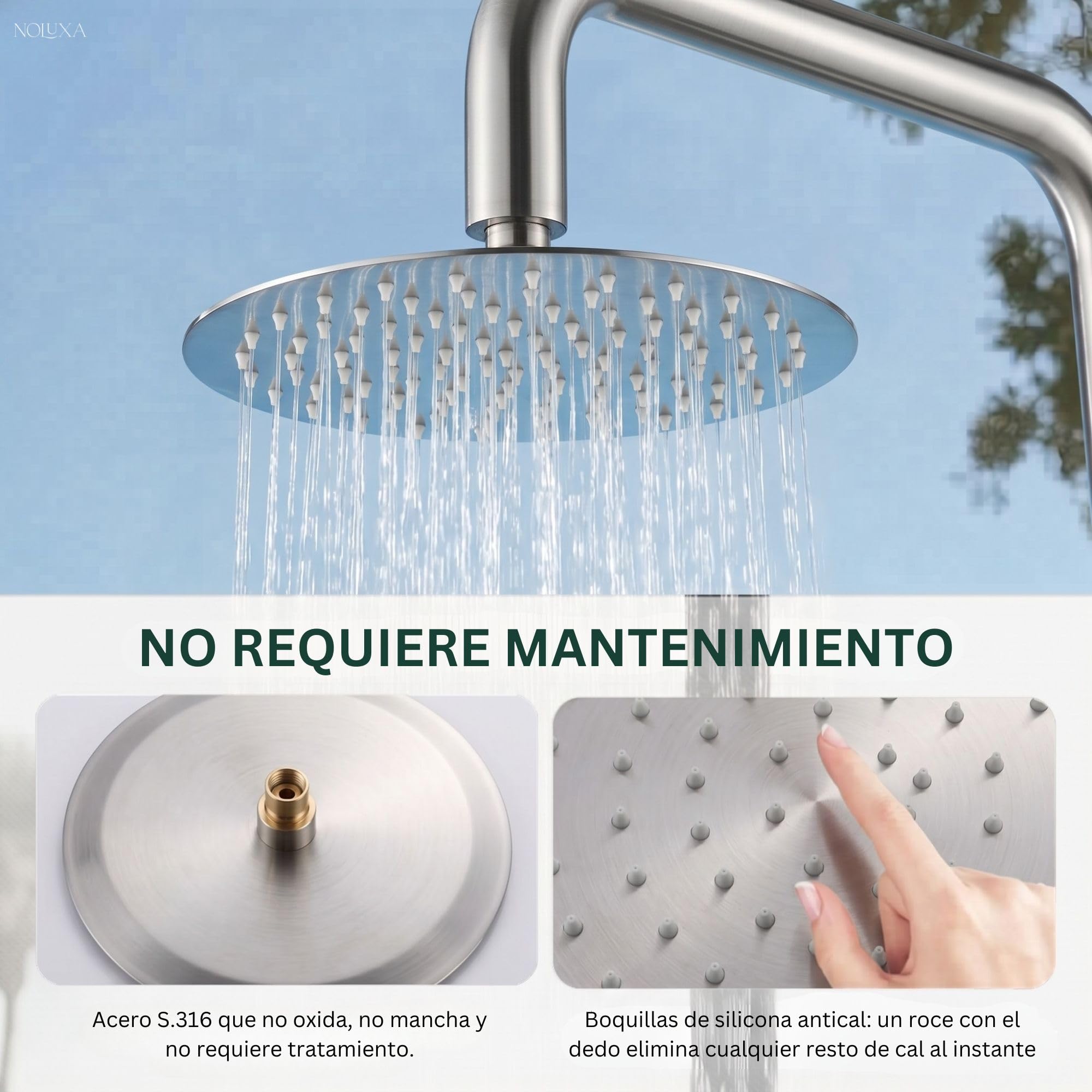 NOLUXA IMEX - Douche Piscine Extérieure Acier S.316 Eau Chaude/Froide | Douche Encastrée Sol pour Jardin, Piscine et Terrasse avec Pommeau de Douche | Robinetterie Monocommande à Double Entrée