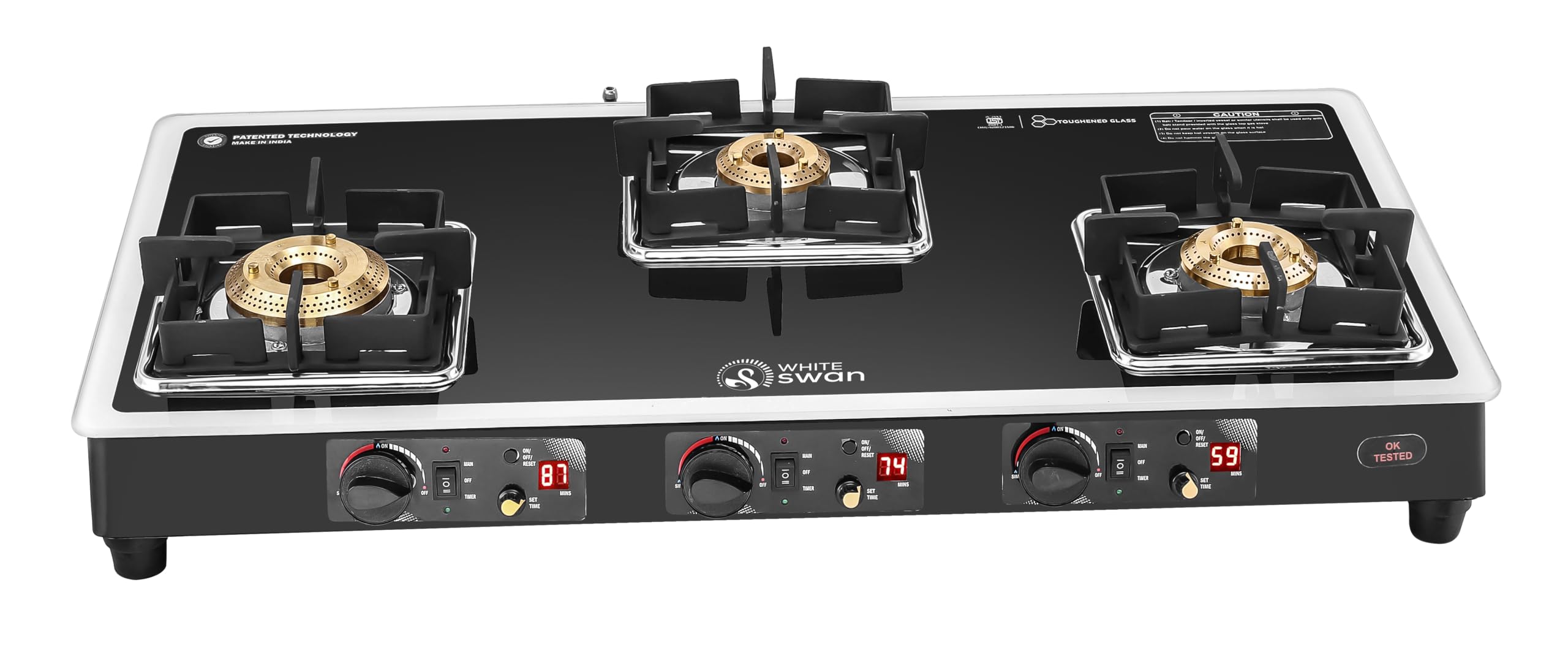WhiteSwan | Auto-Genie Black & White | Smart Timer | 6 mm toughened Glass | 3 Burner | Heavy Square Flame Guard | Automatic Ignition | ISI Certified | 2 Year Warranty-picture-11