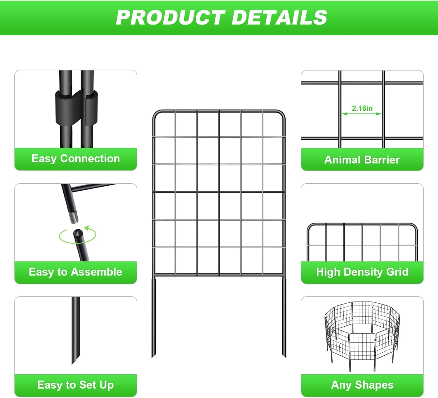 Decorative Garden Fence 10 Pack, 24in(H) x 10ft(L) Animal Barrier Fence, Rustproof Metal Fencing for Yard, Dog Rabbits Wire Section Garden Edging Border for Yard Patio Garden, Grid