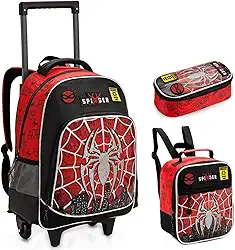 Kit Mochila Escolar Super Aranha de Rodinhas Mochila Estojo E Lancheira Infantil