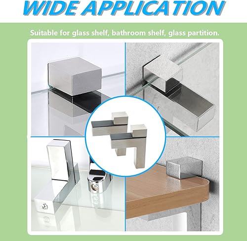 Miniatura 7 de Augiimor 2 soportes ajustables de vidrio y madera, soporte de estante de montaje en pared de níquel cepillado, para estantes de 0.118-1.102 in de