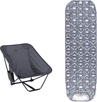 iClimb 1 Air Sleeping Pad and 1 Low Folding Chair, Ultralight Compact for Adults Outdoor Camping Backpacking Hiking