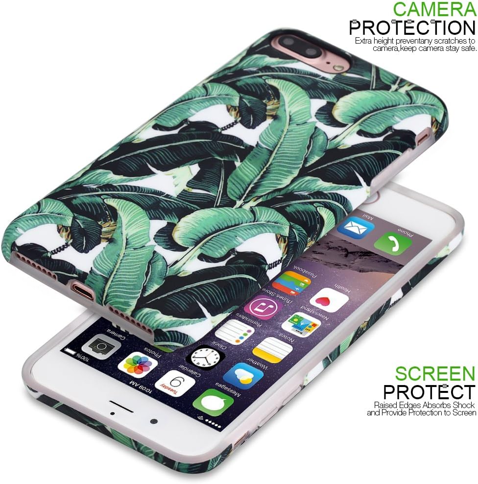 NASOUSA iPhone 7 Plus for Girls,Floral case,IMD Printing Slim-Fit Ultra-Thin Anti-Scratch Shock Proof Dust Proof Anti-Finger Print TPU Case for iPhone 8 Plus(5.5 inch)(Banana Leaf)