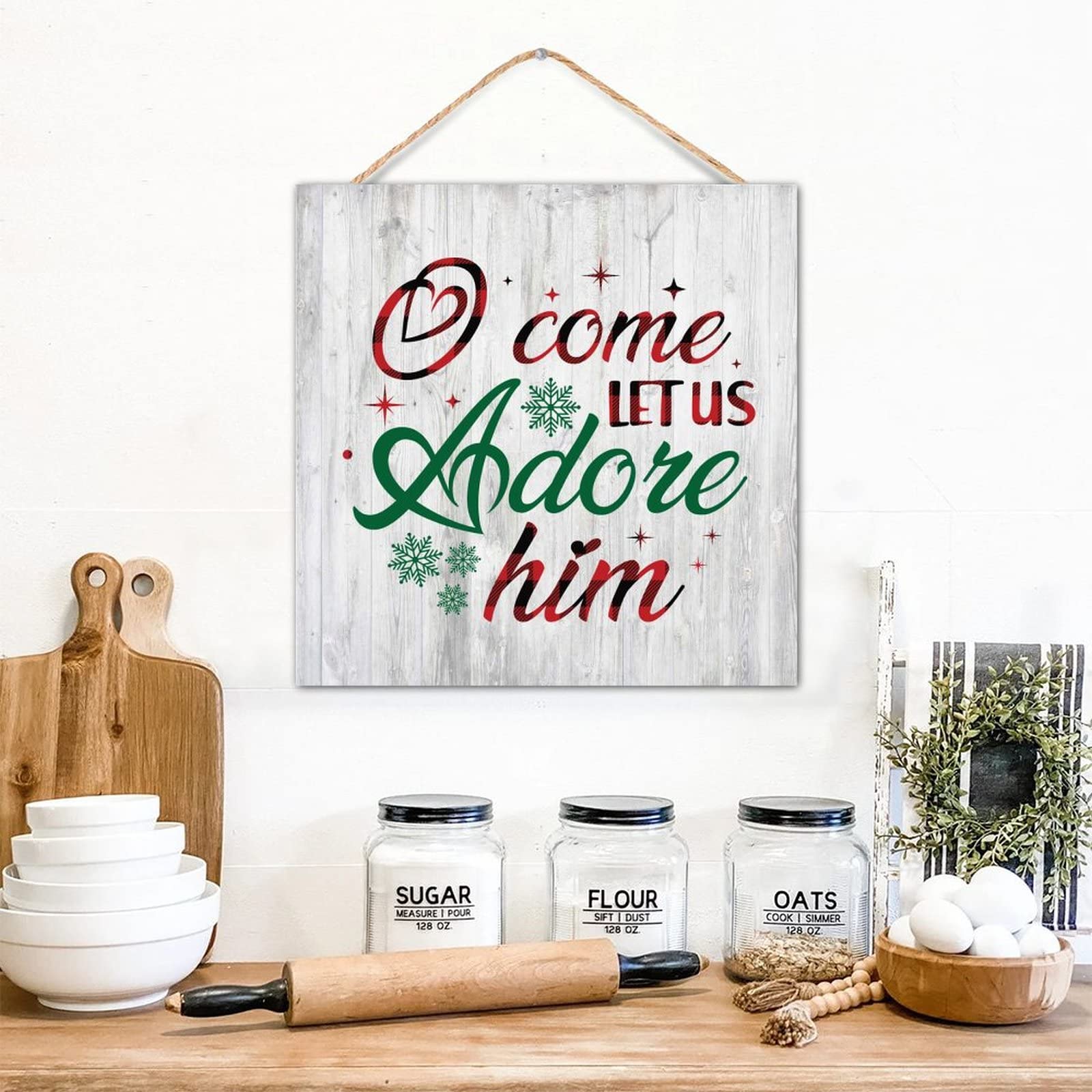 Panneau bois O Come Let Us Adore Him pour sublimer votre déco de cheminée rustique