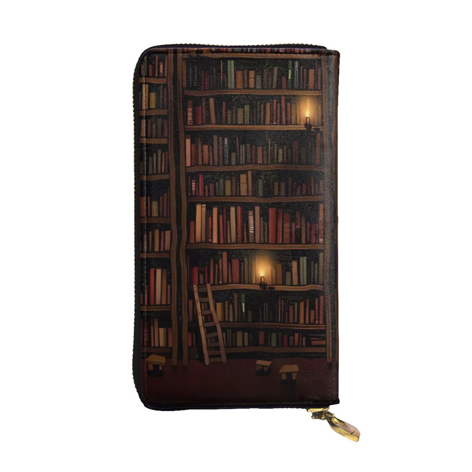 Portefeuille long en cuir imprimé bibliothèque, l'esprit littéraire