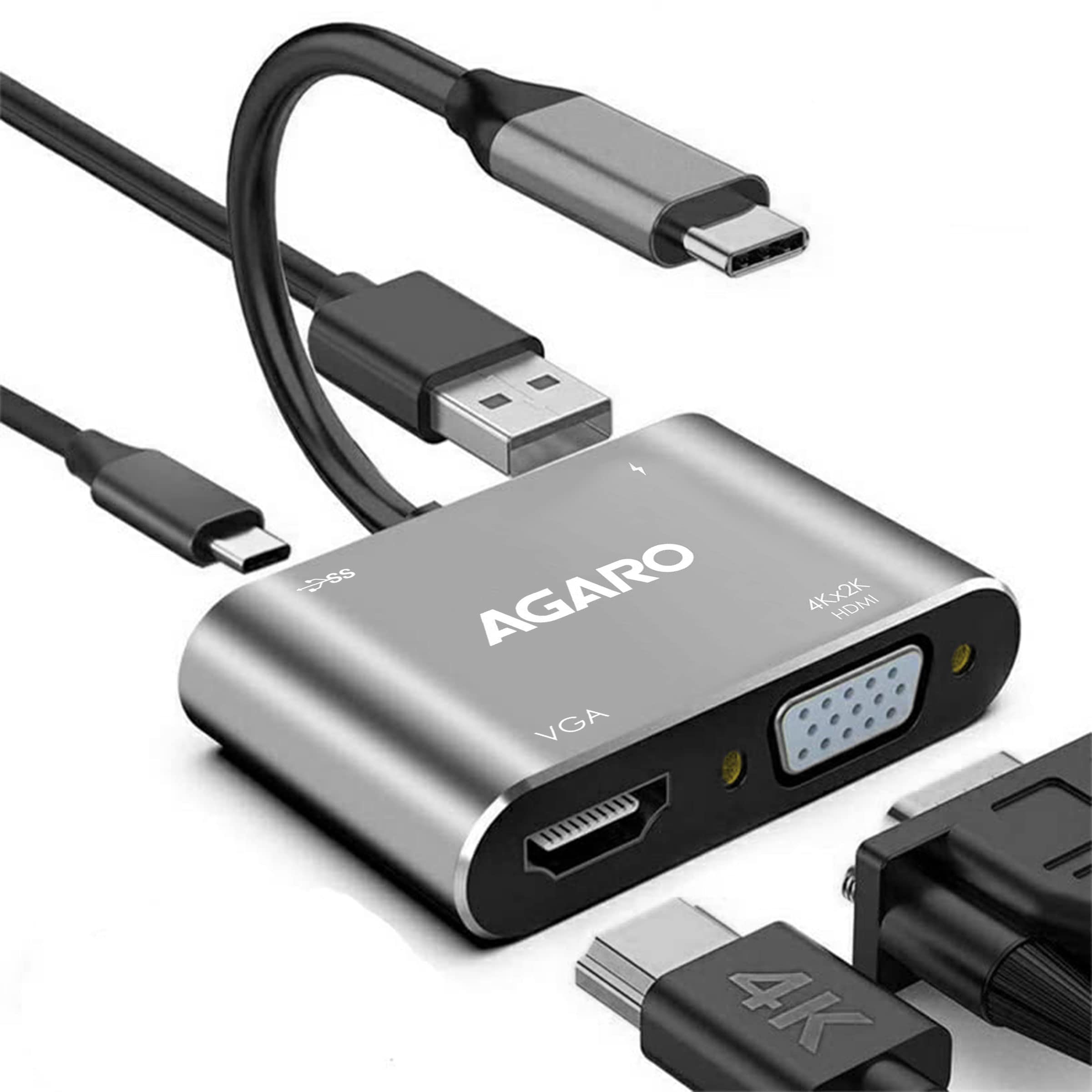 AGARO Multiport Adapter Type C to HDMI 4K@30Hz Adapter, Type C to VGA Port + Type C to USB 3.0 High Speed Port (B09QC8QTJT) Amazon Price History, Amazon Price Tracker