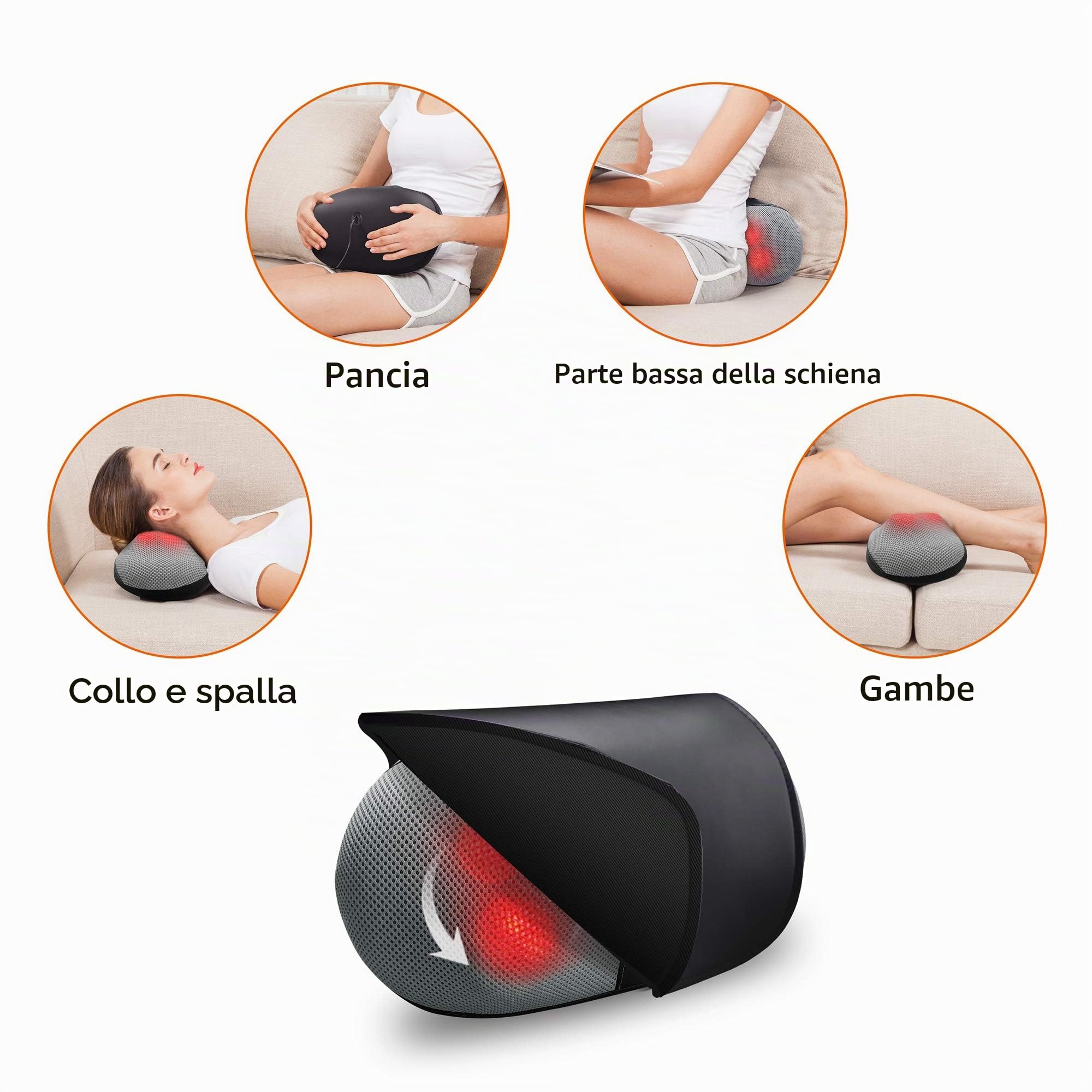 Cuscino massaggiante Snailax con funzione riscaldante, massaggiatore Shiatsu per collo, spalle e schiena, massaggiatore per il collo con testine rotanti 3D per casa/ufficio, regali per uomini/donne