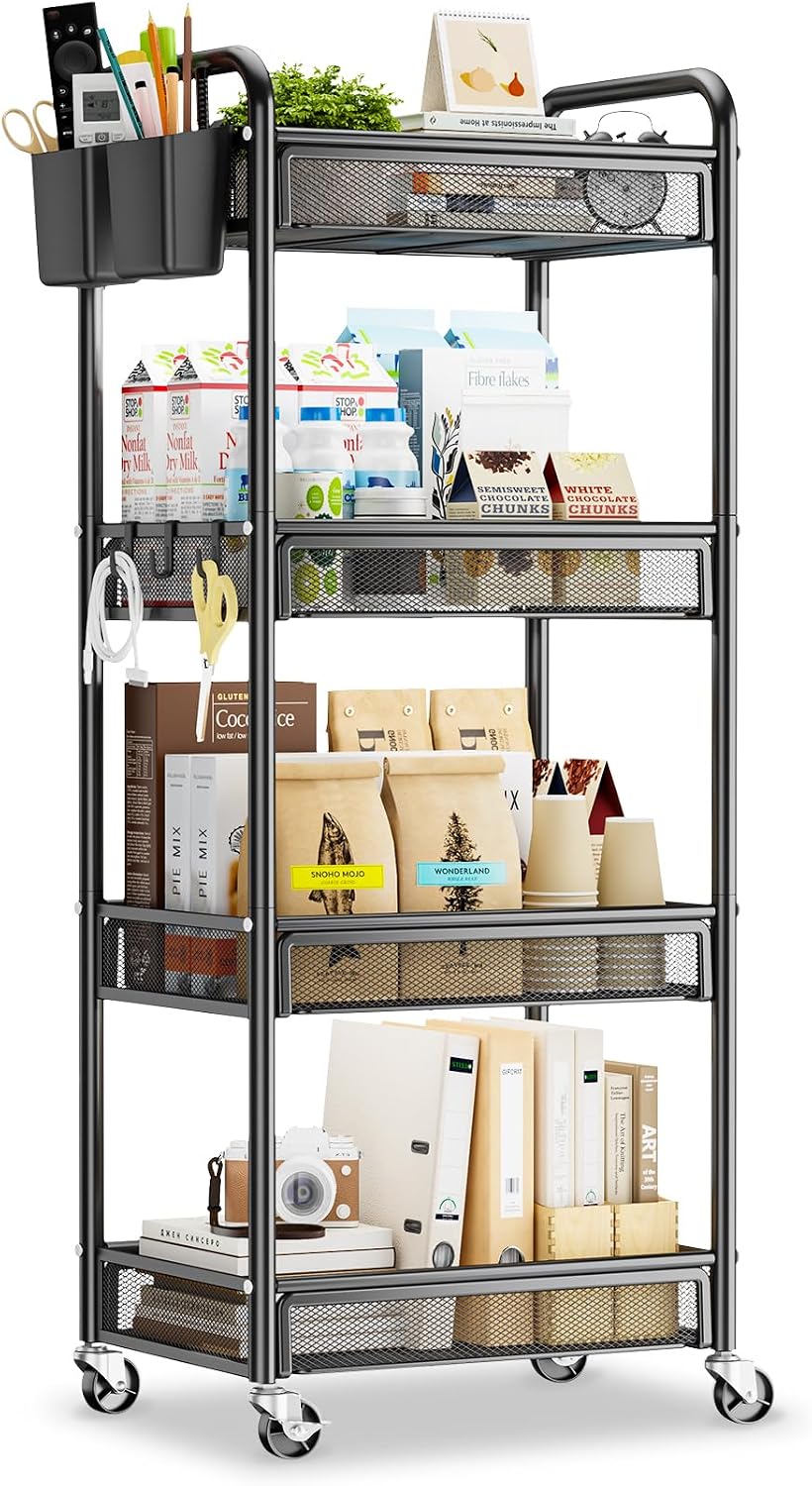 YASONIC 4 Tier Rolling Cart – Rolling Storage Cart with Wheels YASONIC 4 Tier Rolling Cart – Rolling Storage Cart with Wheels