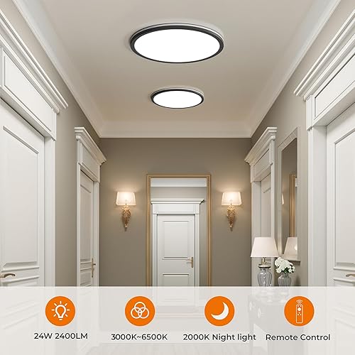 Miniatura 5 de Matane Lámpara de techo LED de 12 pulgadas con control remoto, luz nocturna cálida de 2000 K, ajustable de 3000 K-6500 K, luces de techo de bajo