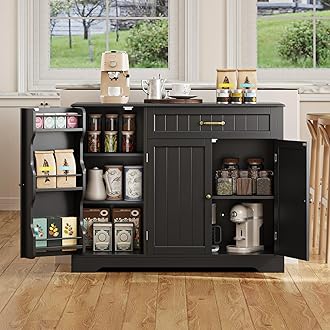 Kitchen Sideboard Buffet Cabinet with Storage Small Coffee Bar Cabinet with Drawer, Kitchen Pantry Storage Cabinet with Door and Shelves for Bathroom and Living Room, Black