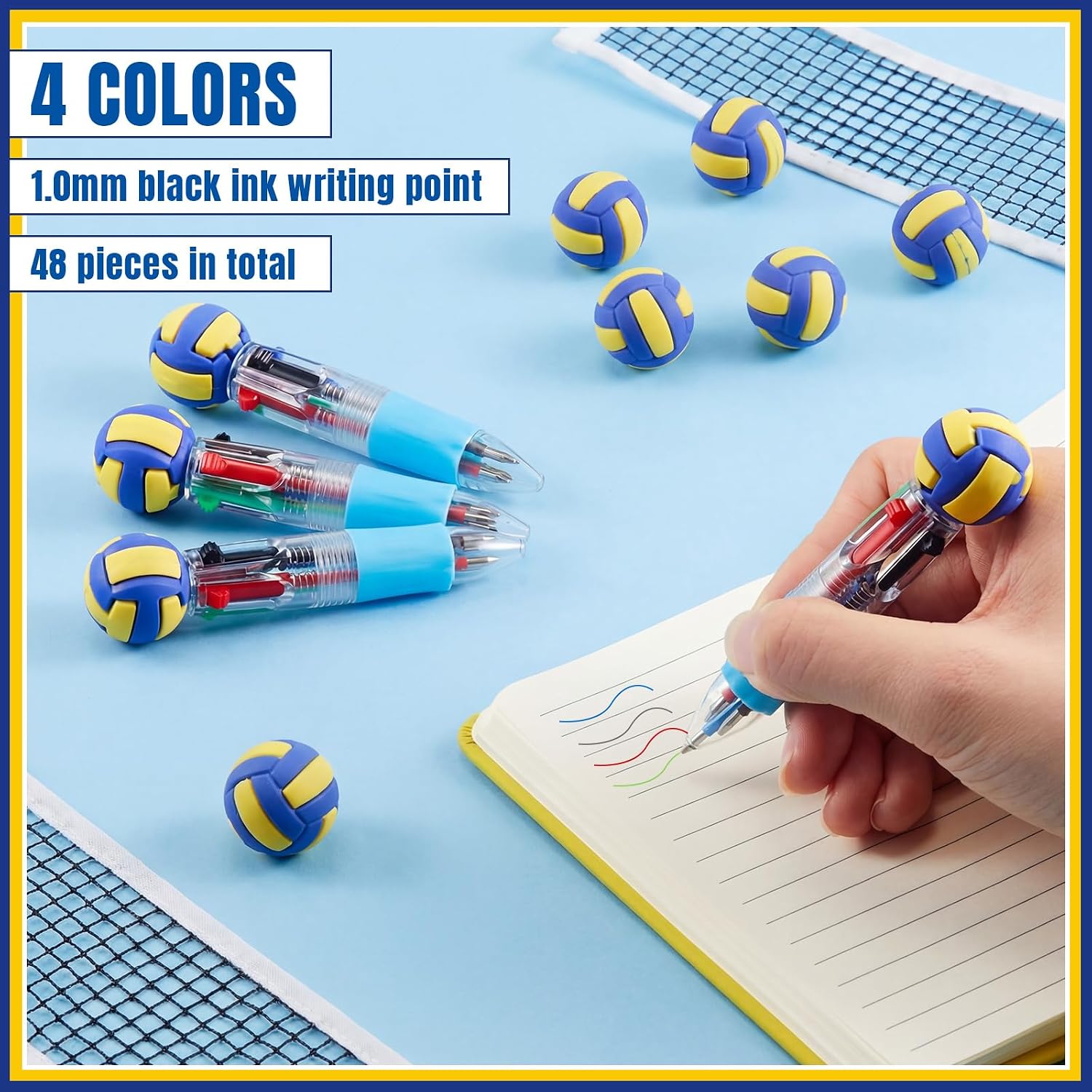 Kosiz 48 Pack Volleyball Party Favors Sport Pen Multicolor 4 in 1 0.5mm Ballpoint Pen for Office Sport Lover Novelty Gifts Goodie Bags Stuffers