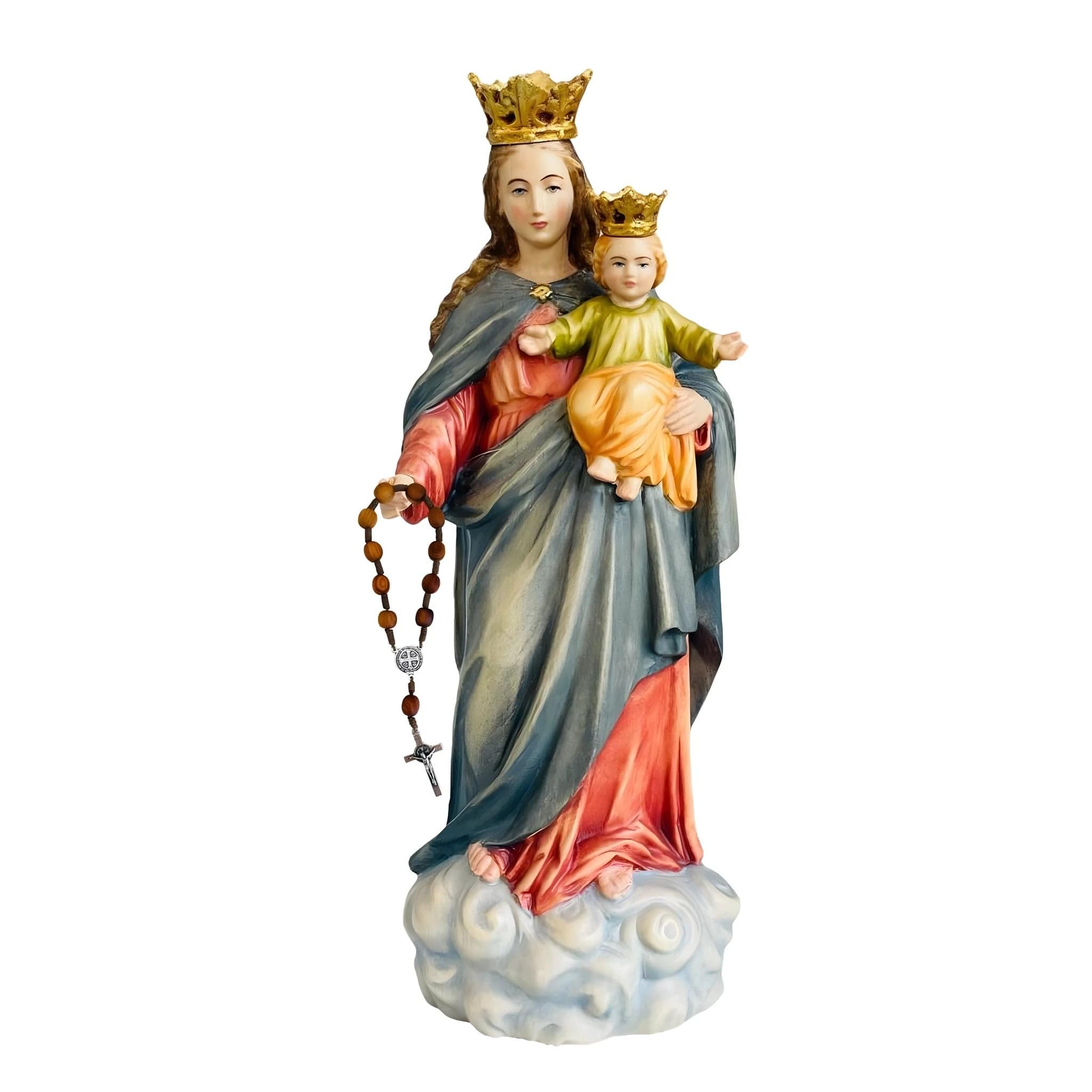 Notre Dame du chapelet 30 cm bois naturel Val Gardena le cadeau de baptême idéal