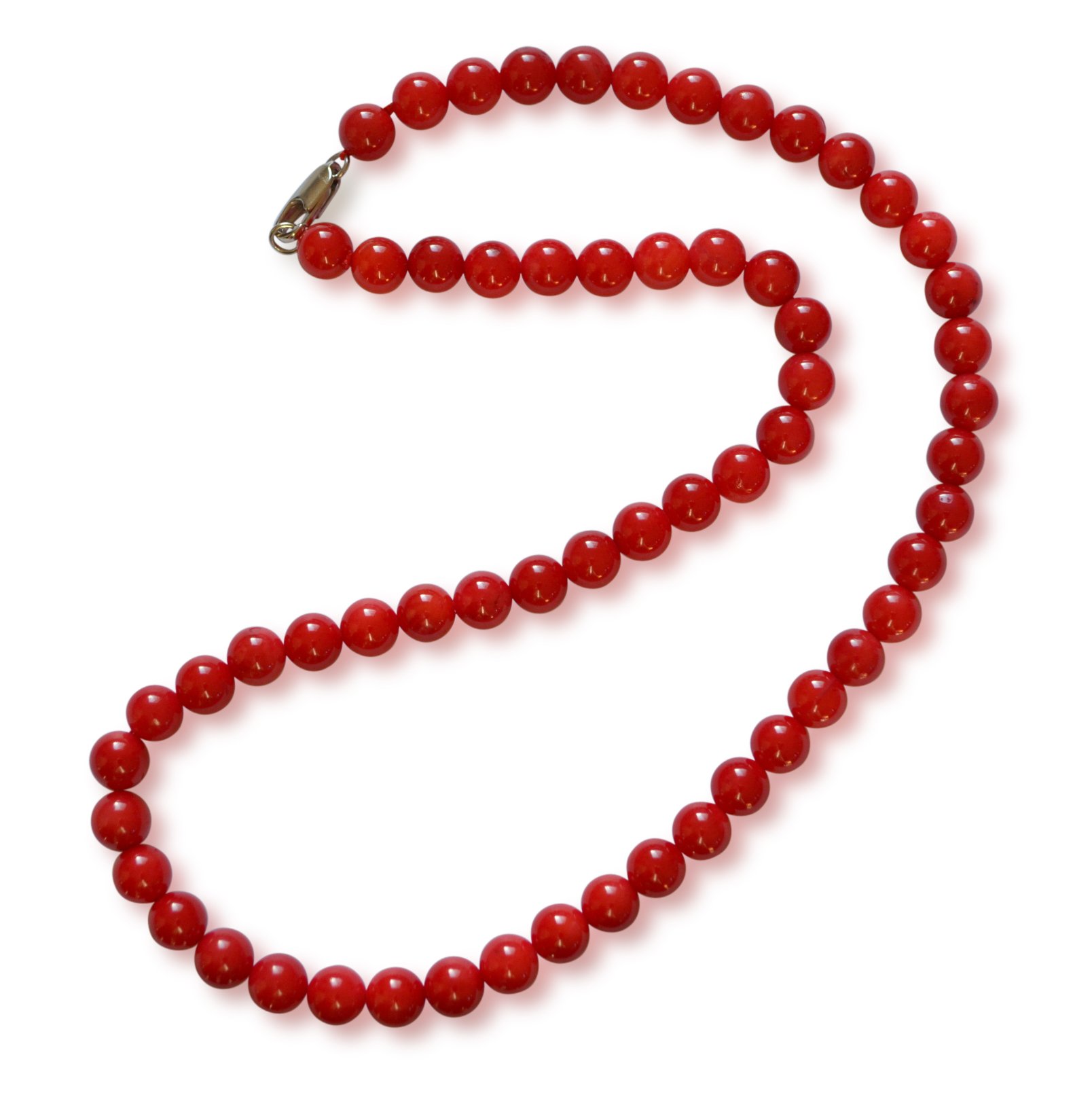 Collana in corallo rosso con chiusura a moschettone in argento 925 e perle, 43 cm