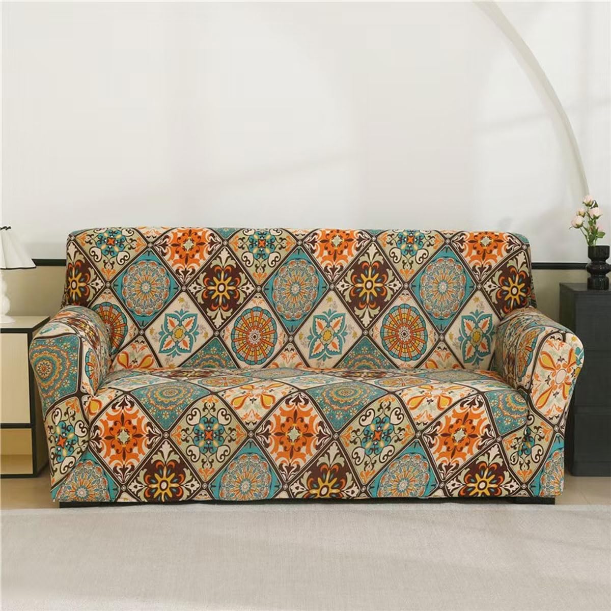 Snqzo High Stretch Sofa Cover 1 2 3 4 Seater Super Soft Sofa Slipcover Printed Spandex Couch Cover Universal Fitted Sofa Slipcover Washable Elastic Fabric Furniture (Size:2 Seater(145-185cm),Color:M)