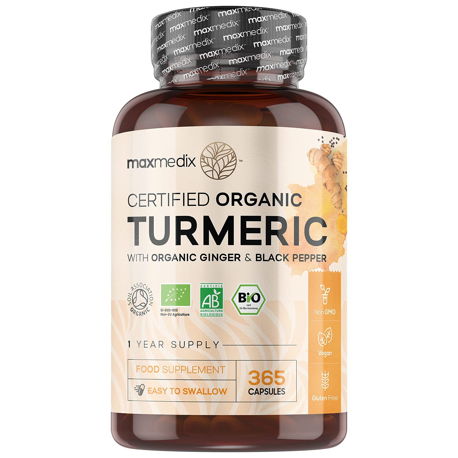 Organic Turmeric Capsules 365 1515mg Per Serving (3 Turmeric Black