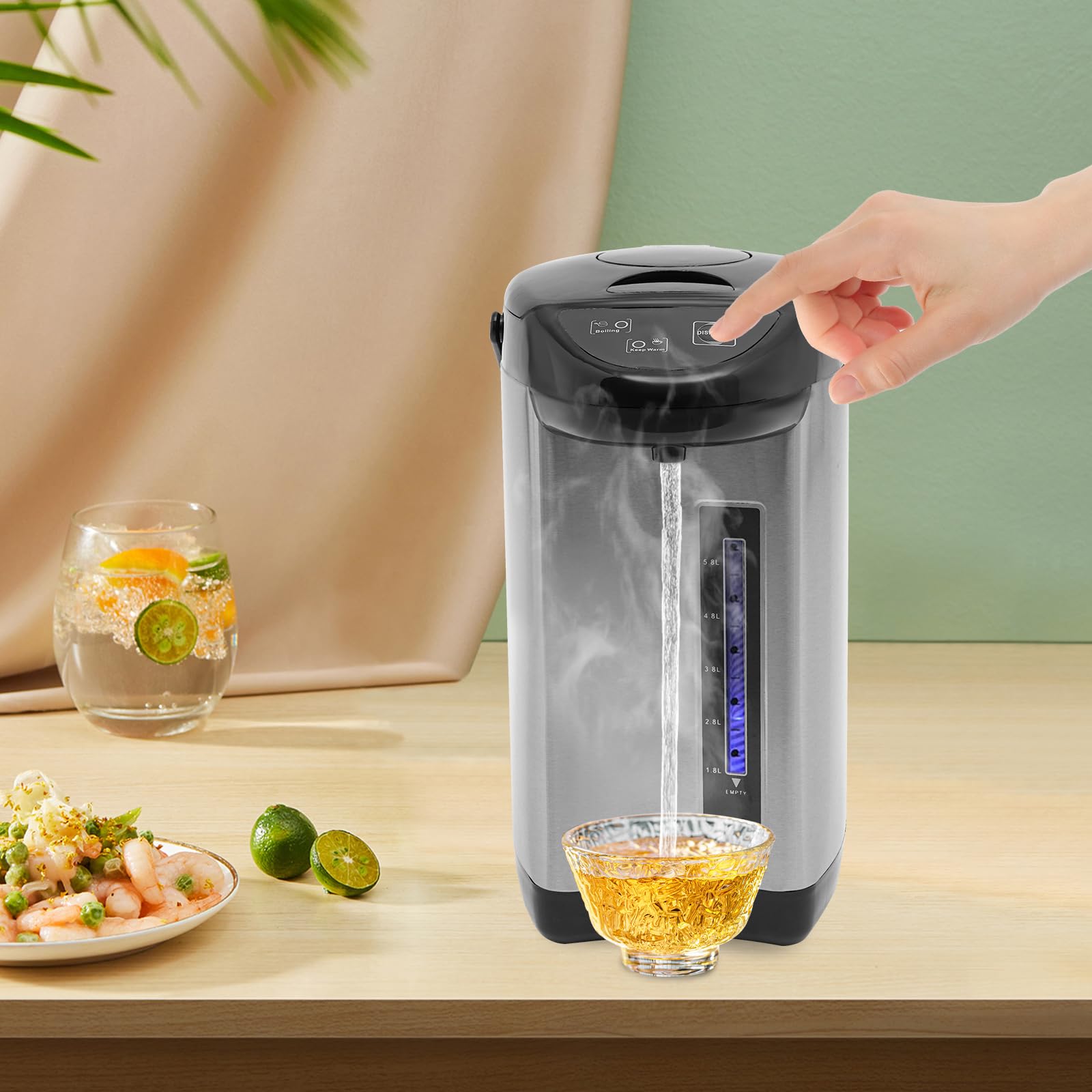 Water Boiler and Warmer, 304 Stainless Steel Removable Water Tank, 750W 5.8Liter 3 Water Dispensing Modes for Dining Room, Tea Room (Black)