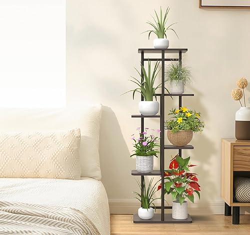 Miniatura 9 de tonchean Soporte para plantas de 6 niveles para interiores, estante esquinero de metal alto para múltiples plantas, estante para plantas para