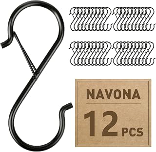 12-Pack Heavy Duty 3.5" Metal S Hooks with Safety Locking Clip for Plants, Kitchen, Closets - Rust-Resistant Steel