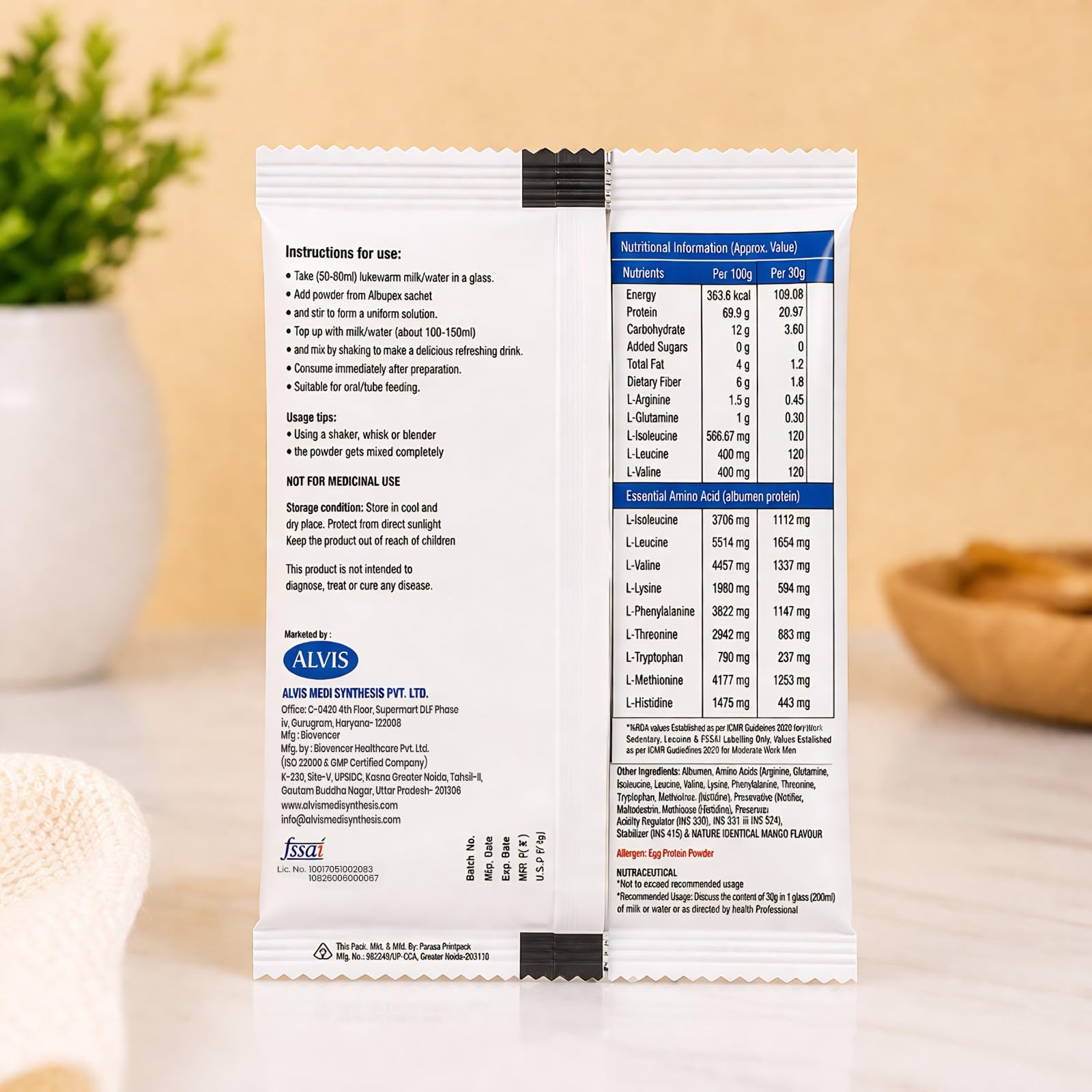 Albupex Albumen Protein Powder Sachet 30g | 20.97g High Biological Value Egg White Protein | BCAA, L-Arginine & L-Glutamine | Mango Flavour — Amazon image 7