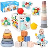 balnore Juguetes Sensoriales Montessori, 5 in 1, 32 PCS, Anillos Apilables/Bloques de Construcción/Cubos, Regalos para Bebes de 0 Meses a 3 Años
