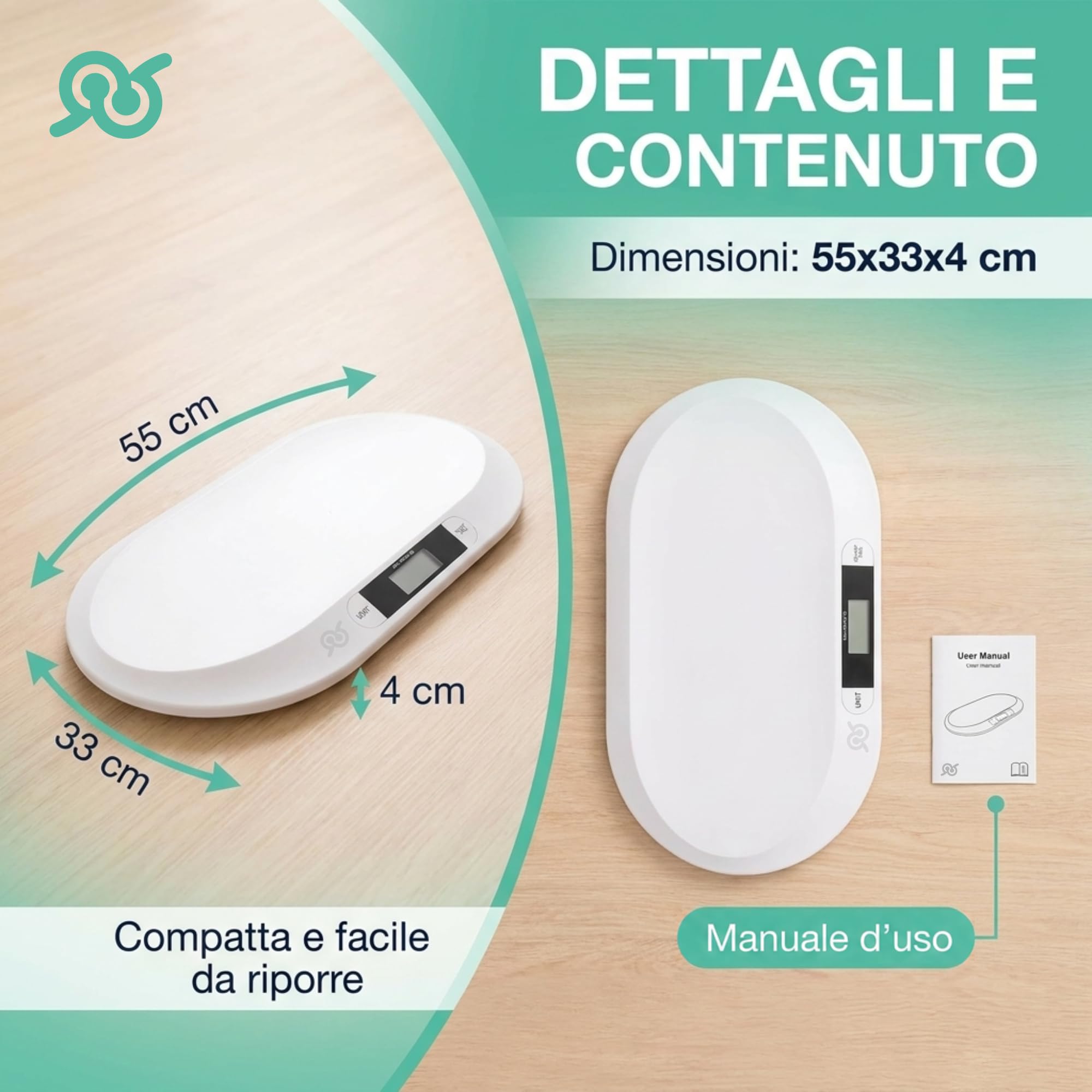 Bilancia Neonato Digital Display LCD Tara Kg Lb Precisione 10G Piattaforma Curva