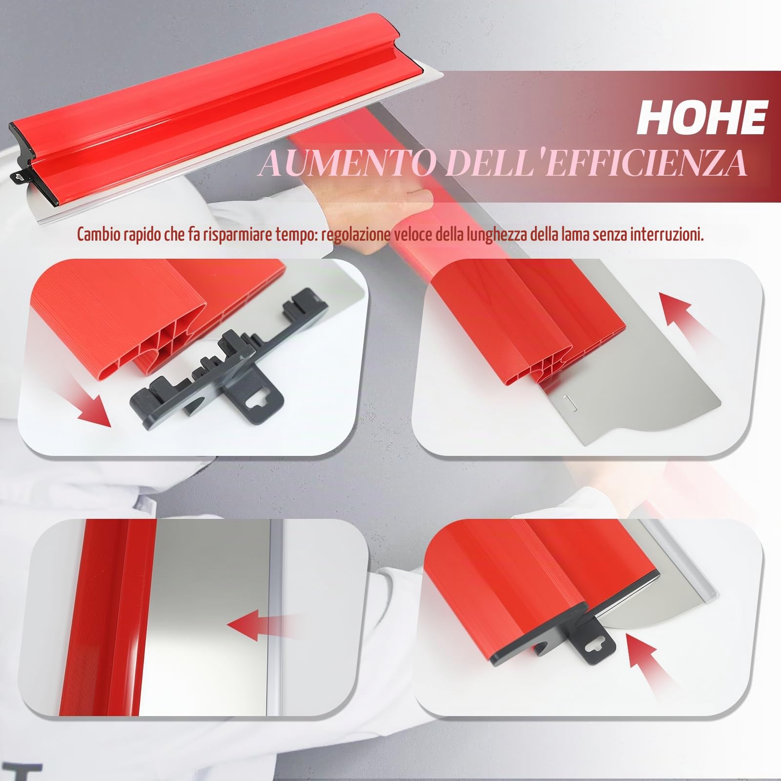 Set di 3 raschietti in acciaio inox (25 + 40 + 60 cm), spatola lisciante professionale per intonacatura, stucco e intonacatura