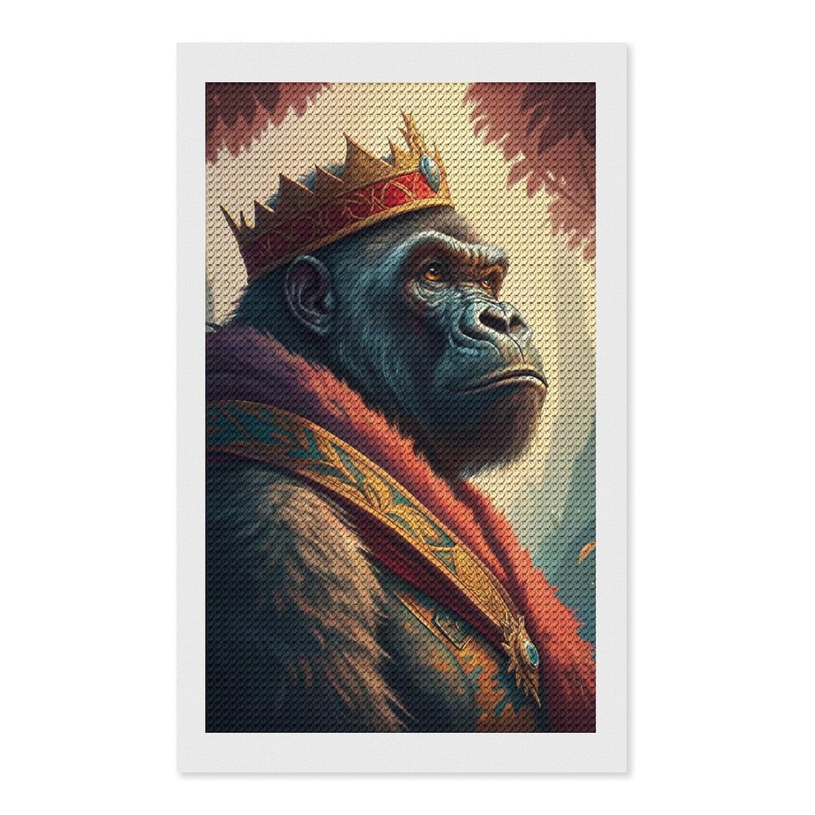 Junmoney King Gorilla Portrait DIY Diamond Art Canvas Kit 12"x20", Adhesive Canvas, Easy to Enjoy, Farmhouse Decor, Festive Craft Gift