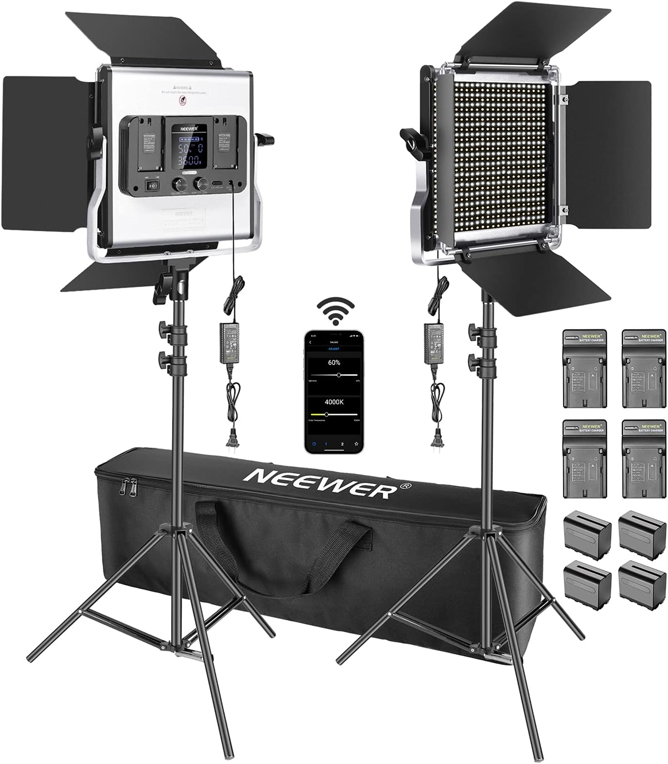 Neewer 2 Packs Advanced 2.4G 480 LED Video Light