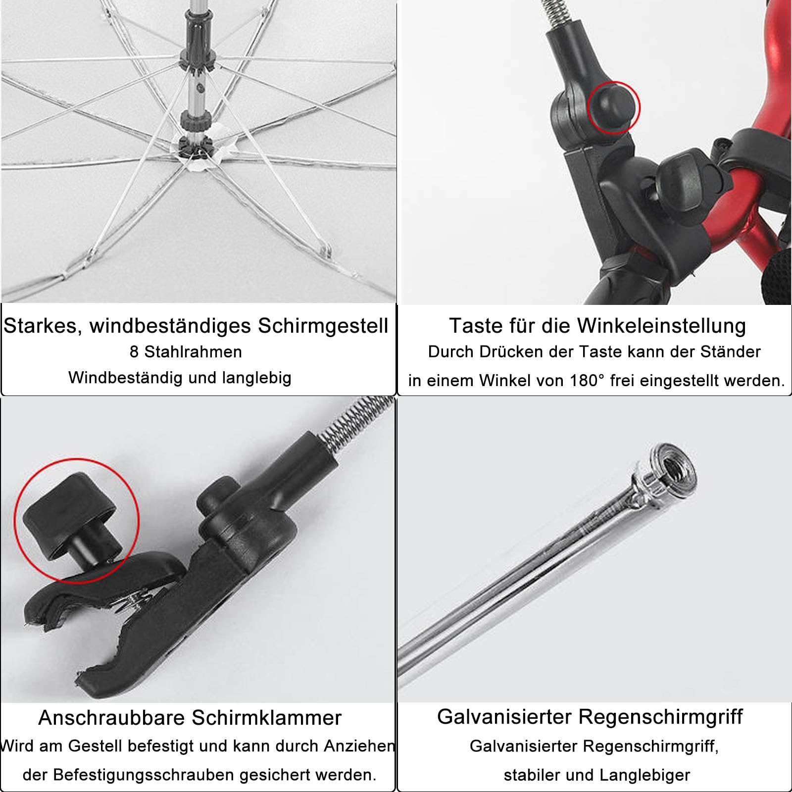 Sonnenschirm Kinderwagen, Kinderwagen Sonnenschirm mit Schirm-Clip-Befestigungsgerät, 360 Grad Verstellbar, UV-Schutz, Universal Kinderwagenschirm Sonnenschirm (Schwarz) (Schwarz 1)