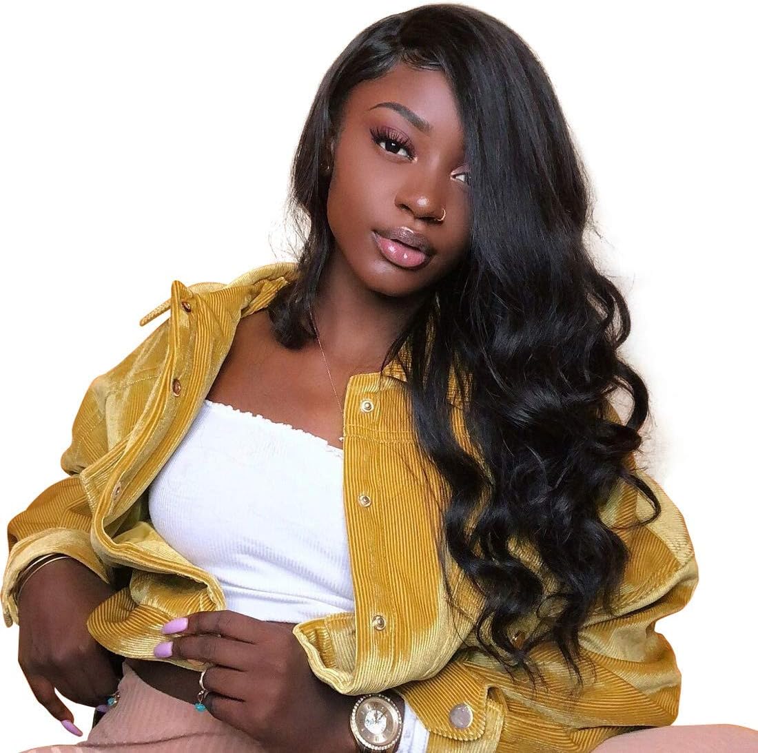 ISEE Hair 180% Density 10A Brazilian Body Wave Lace Front Wigs Human Hair Glueless Lace Front Human Hair Wigs For Women Black Pre Plucked Unprocessed Virgin Brazilian Hair Wig(20’’ Natural Color)