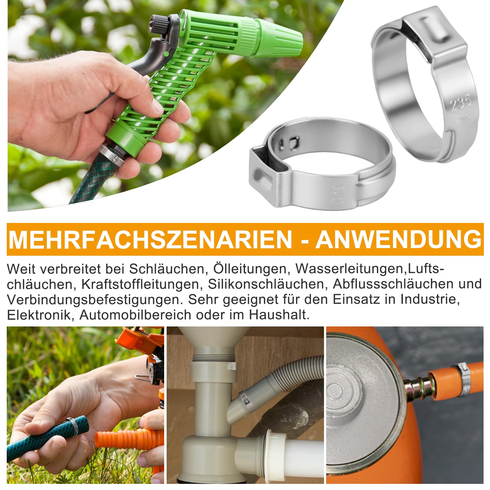 160PCS Einohr-Schlauchschellen aus Edelstahl mit Schlauchklemmzange – 14 Größen (5.3-33.1mm) | Robuste Klemmschellen für Schläuche
