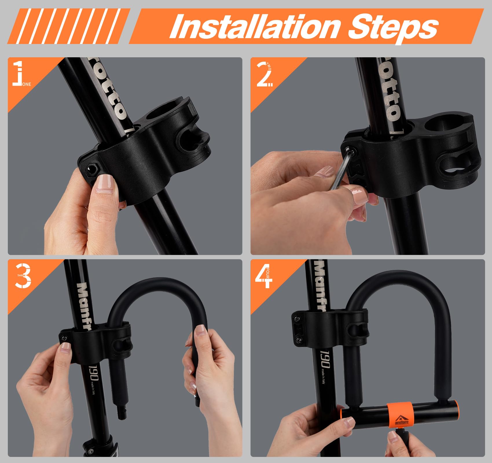 Candado U,Anstore Candado para Bicicleta con Cable, Candado en U con 2 llaves para Bicicleta de Carretera, Bicicleta de Montaña, Bicicleta